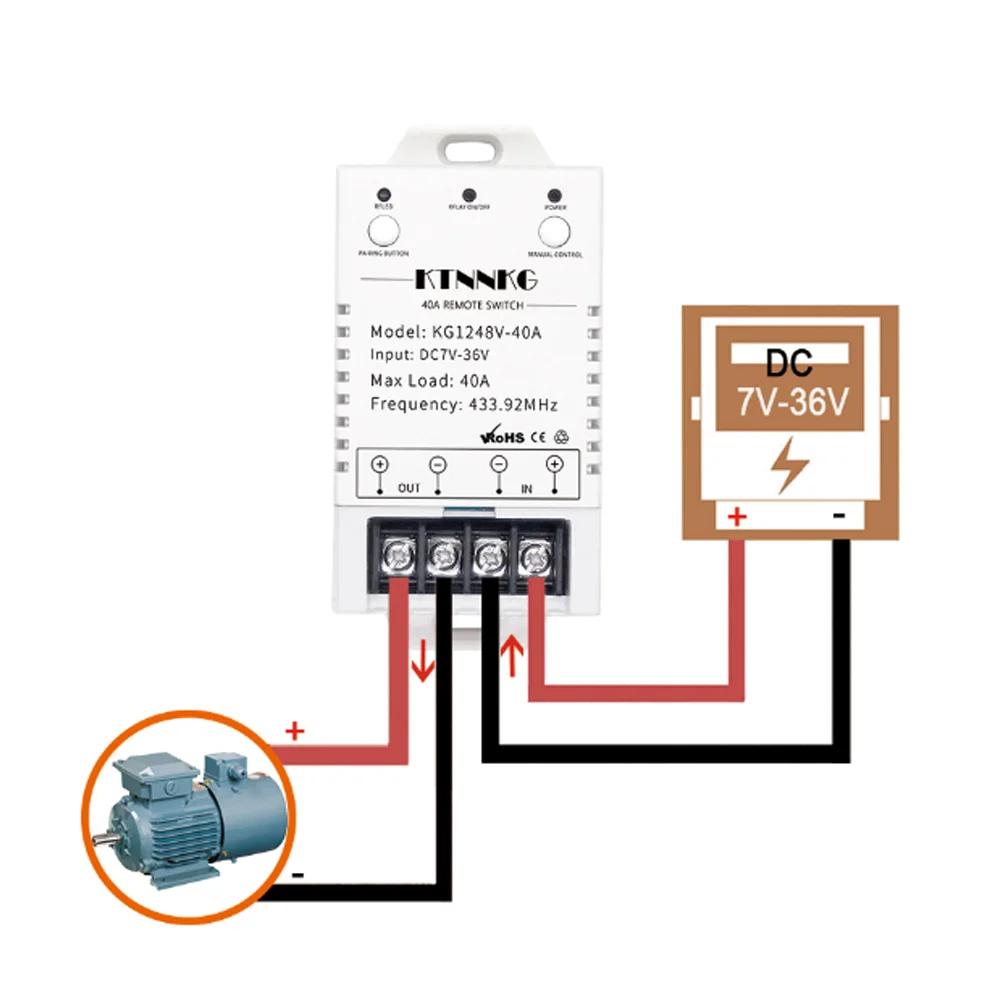 DC7-36V KTNNKG 40A relay remote control switch with wall touch transmitter for controlling high-power appliances up to 4000W |