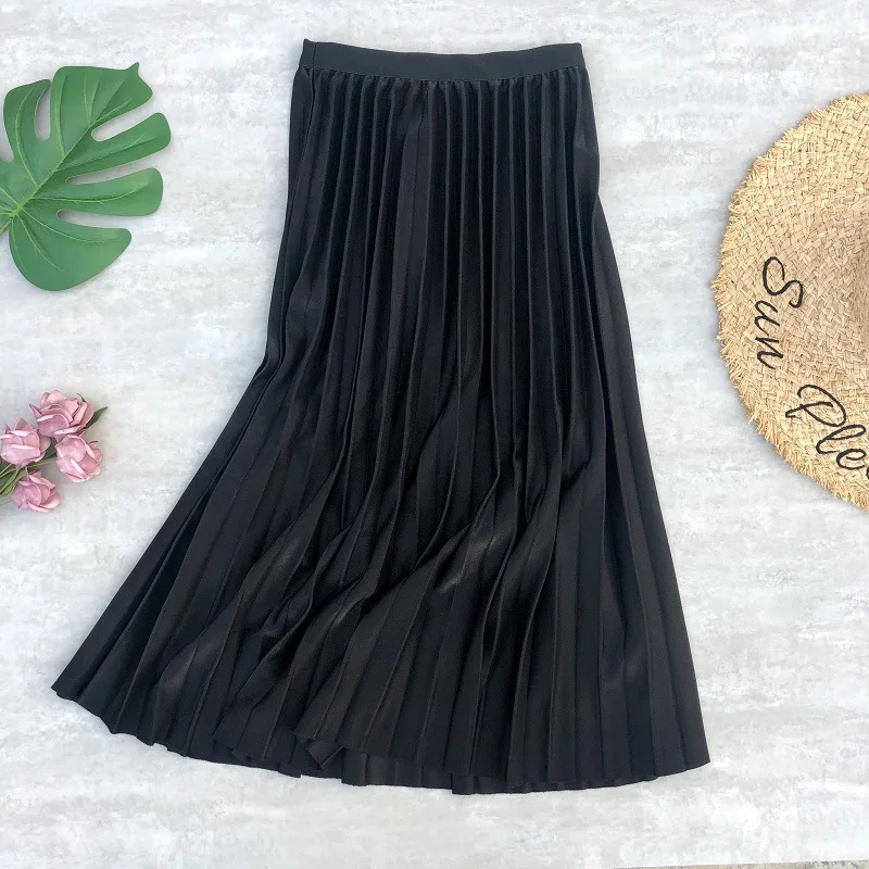 Осень и зима новое поступление Корейская версия плиссированная юбка высокая талия металлический блеск зонтик юбки