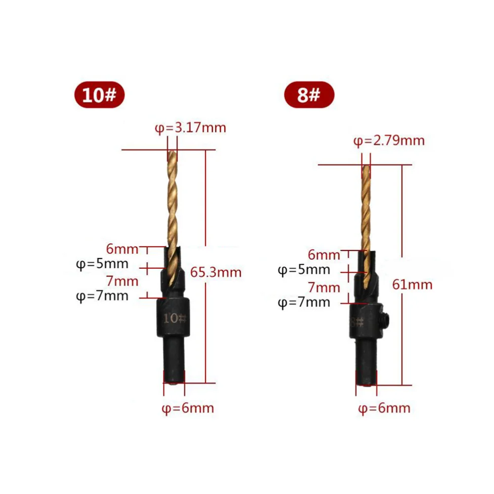 

5 Pcs Quick Change Hex Countersink Drill Bit Set for Carpentry and Woodworking and an Allen Key (6-14)