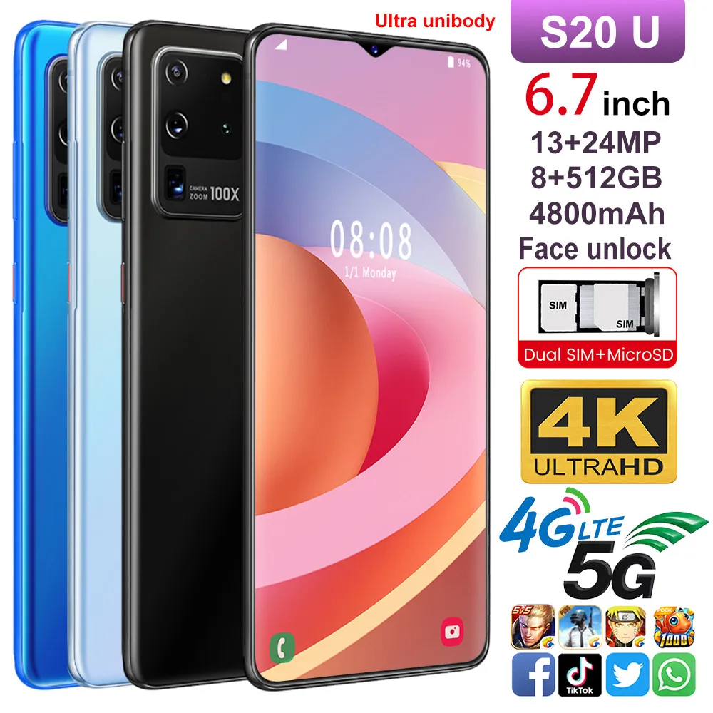 Смартфон S20U 3G телефоны MTK6799 Deca core 6 7 дюймов HD Мобильный телефон 1440*3040