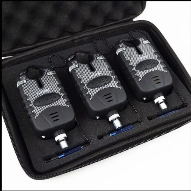 

3 Carp Fishing Bite Alarm and Swinger Set Water Resistant Blue LED Fishing Swingers Fish Bite Alarm New