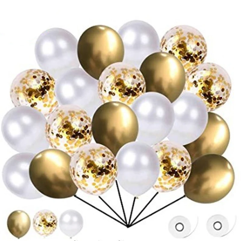 

60pcs 12 inch golden silver rose gold transparent sequin balloons wedding decoration birthday party decoration latex balloons