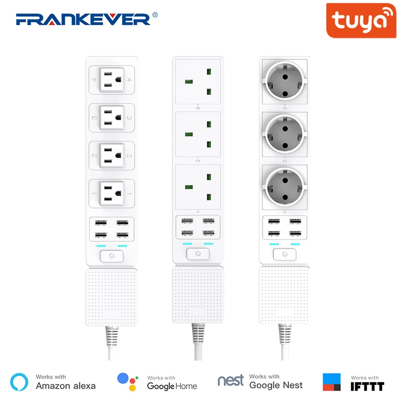 Смарт удлинитель FrankEver Tuya с защитой от скачков напряжения 4AC 4USB Wi Fi|Умные розетки| |