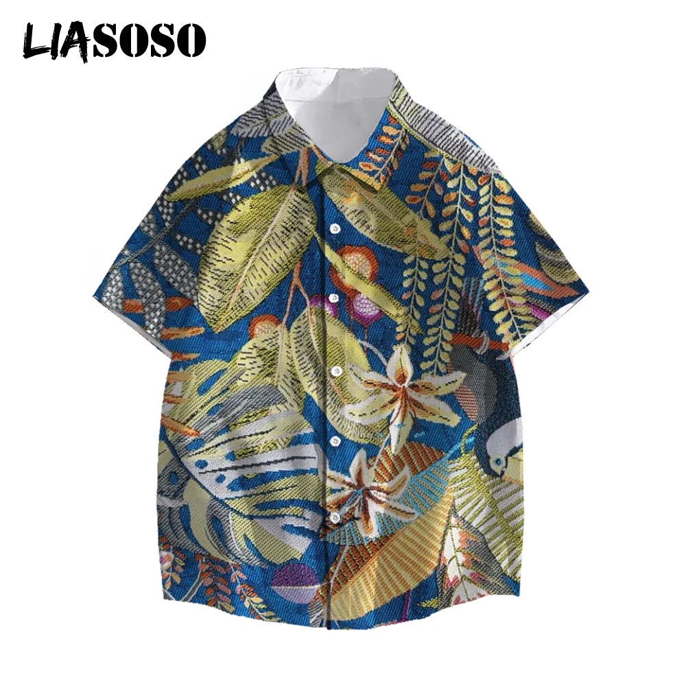 

LIASOSO 3D Print Men's Shirt Leaves Plant Flower Pattern Retro Short-Sleeve Shirts Women Summer Beach Shorts Hawaiian Tops 6xl