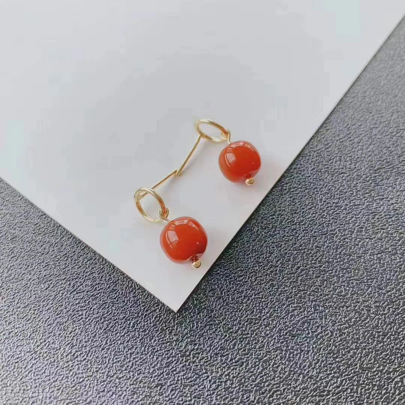 1Pc Chinese red natural south red earrings 14K gold fashion gem ring crystal healing stone gift for ladies