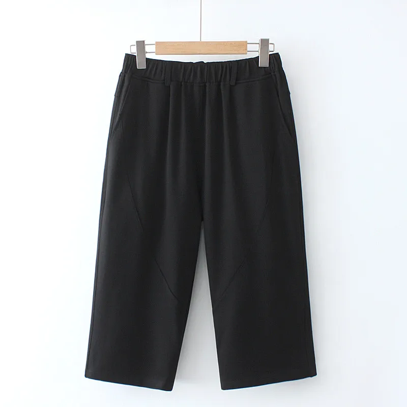 

Plus Size Pants Elastic Fabric Elastic Waist High Waist Summer Leggings Knee-Length Thin Trousers Under 220 Pounds For Fatlady