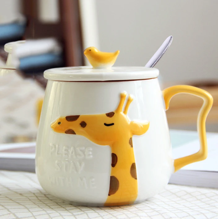 Детская симпатичная керамическая кружка с крышкой и ложкой креативные друзья
