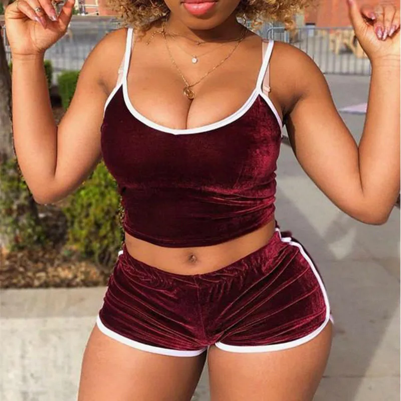 

Летние Женские однотонные Лоскутные топы и шорты из 2 предметов; Повседневная одежда; Топы на бретельках; Шорты; Лидер продаж; Эластичная оде...