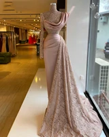 elegent meimaid lace evening dresses gowns long 2021 one sleeve sheer high neck formal evening party gown for women plus size
