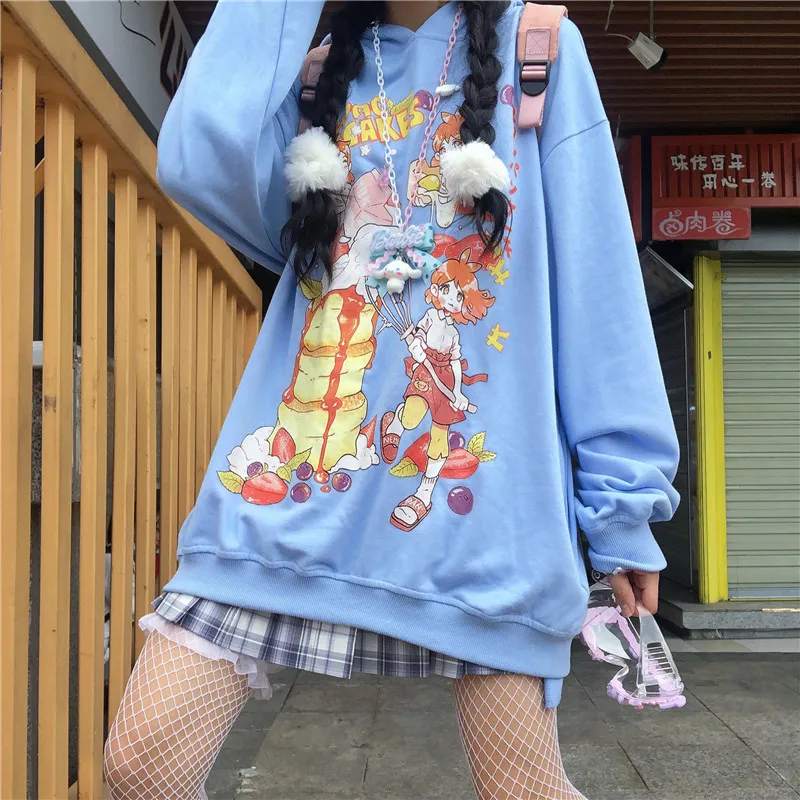 

Kawaii Hoodie Oversize Women's Streetwear Top Japanese Anime Cute Print Girl Harajuku Hooded Sweatshirt Preppy Styel JK Hoodie