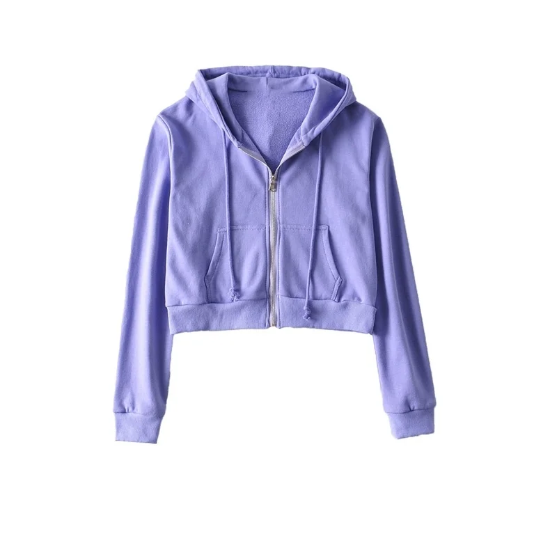 

WOMENGAGA 2021 Short Loose-fit Solid-color Long-sleeved Hooded Cropped Short Sweater Cardigan Fashionable Coat Casual Woman 7PC6