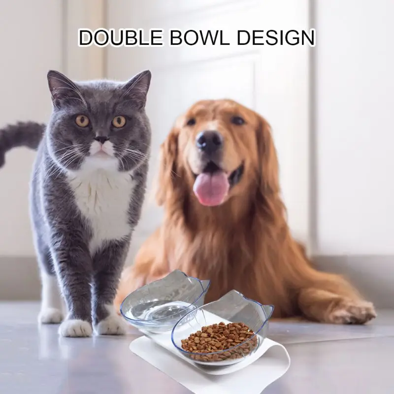 

Double Bowl Cat Feeder Raised Cat Food Water Bowls With Stand No Spill Reduce Pets Neck Pain For Cats And Small Dogs