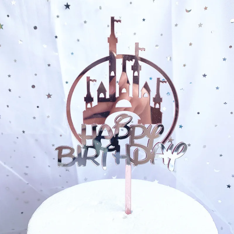 Promotional Happy Birthday Cake Topper Gold Acrylic Flowers For Party Decorations Dessert Supplies|Товары для украшения