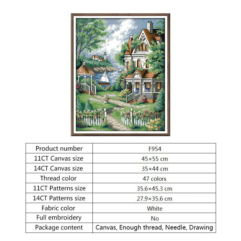 Joy Sunday Seaside Villa Painting Counted Cross Stitch Kits for Embroidery Kit DMC DIY 14CT 11CT Printed Canvas Needlework | Дом и сад