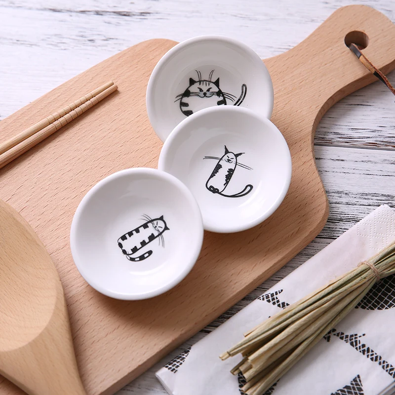 Японское керамическое маленькое блюдо с мультяшным котом приправа для соевого