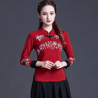 cheongsam womens plus size tops 2022 autumn fashion cotton blend embroidery color splicing chinese style qipao shirts woman
