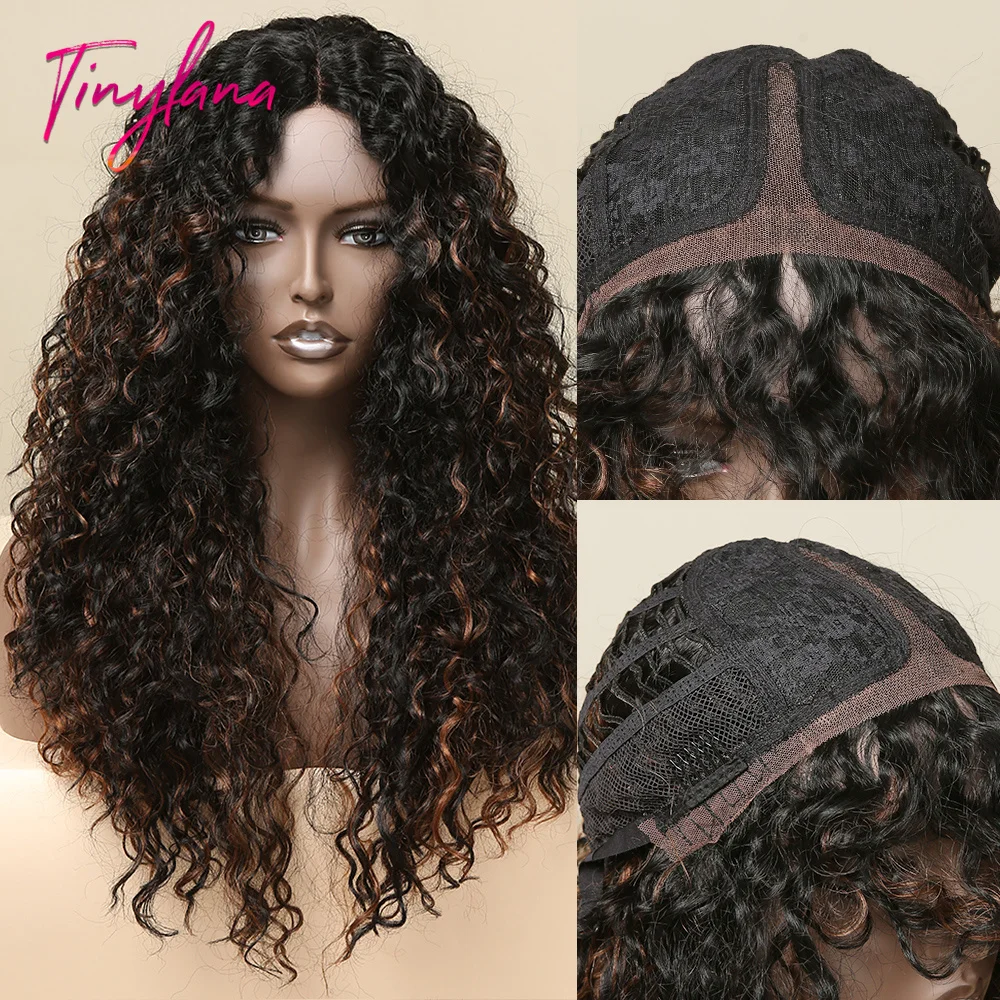 

TINY LANA Pure Black Lace Front Wigs Long Kinky Curly Wigs Lace Frontal Synthetic Wig For Afro Woman Daily Party Heat Resistant