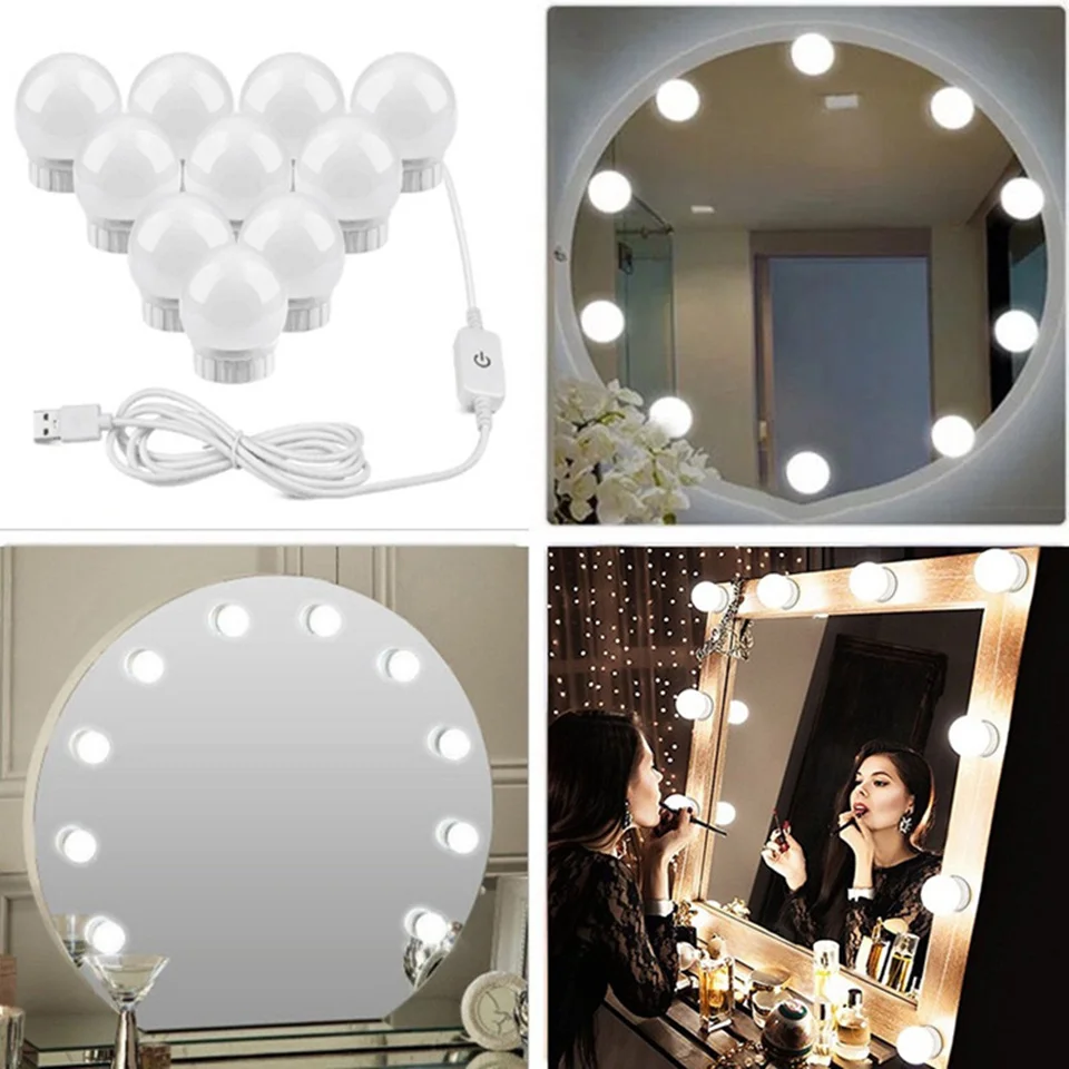 

USB LED 12V Makeup Lamp Wall Light Beauty 2 6 10 14 Bulbs Kit For Dressing Table Stepless Dimmable Hollywood Vanity Mirror Light