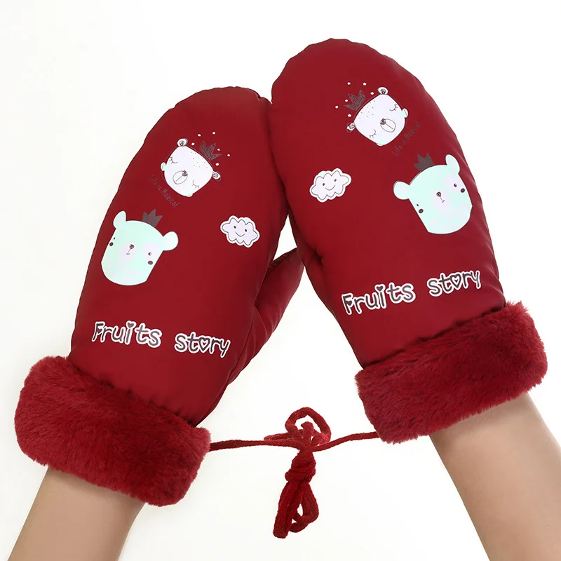 

Cute printed small animal gloves ladies autumn / winter plus velvet thick warm winter outdoor hiking skiing warm gloves 84A
