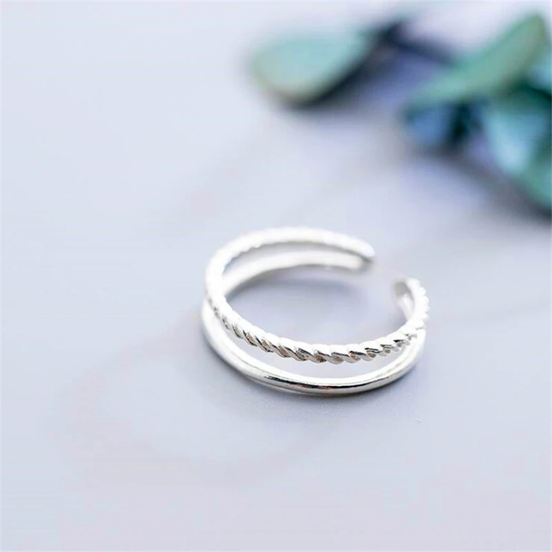 Кольца из серебра 925 пробы простые двухслойные открытые регулируемые модные