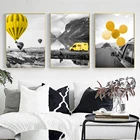 Черно-белый минимализм желтый воздушный шар в форме автомобиля Открытый постер красоты декоративная Картина на холсте Гостиная Кабинет искусство украшения