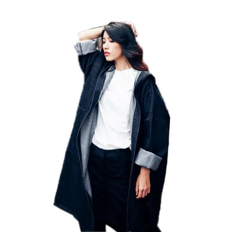 2019 весенне осеннее Новое повседневное Свободное пальто выше колена с капюшоном