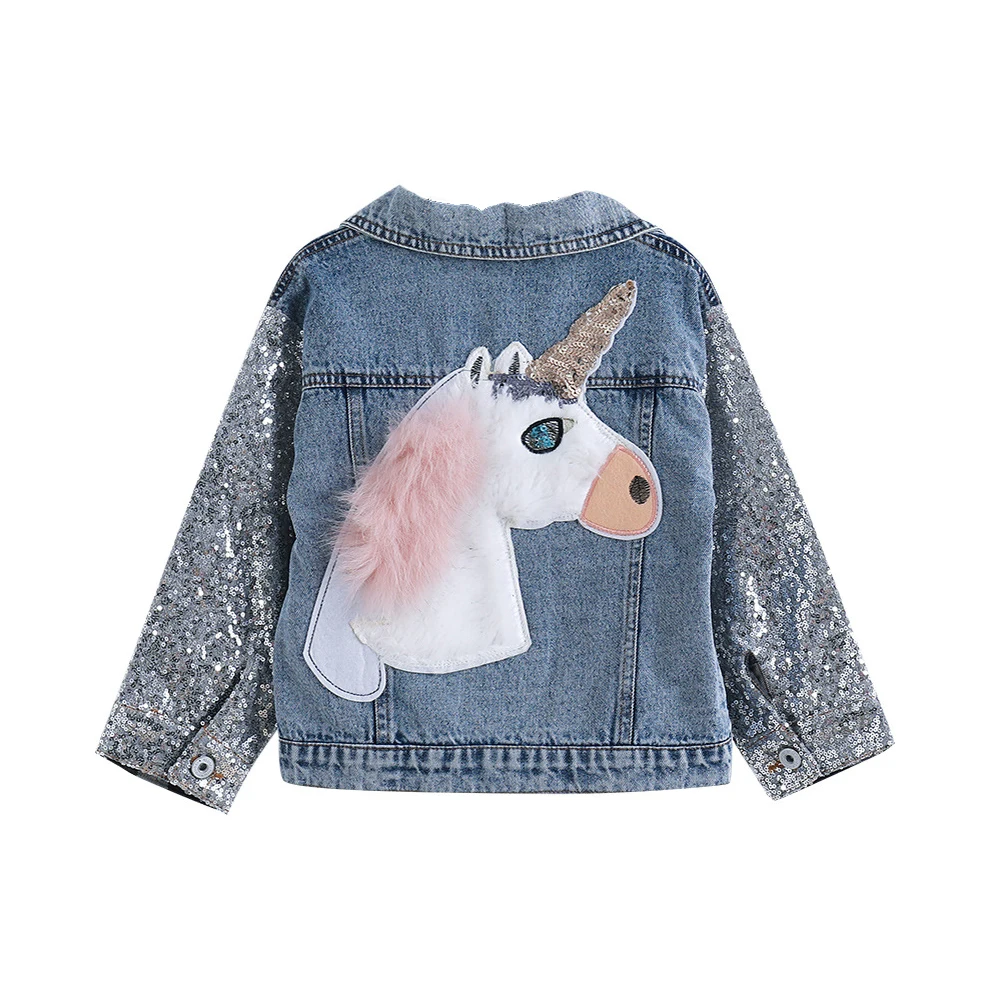 Unicorn Denim Jacket for Girls Coats Children Clothing Autumn Baby Clothes Outerwear Jean Jackets &amp Child | Детская одежда и