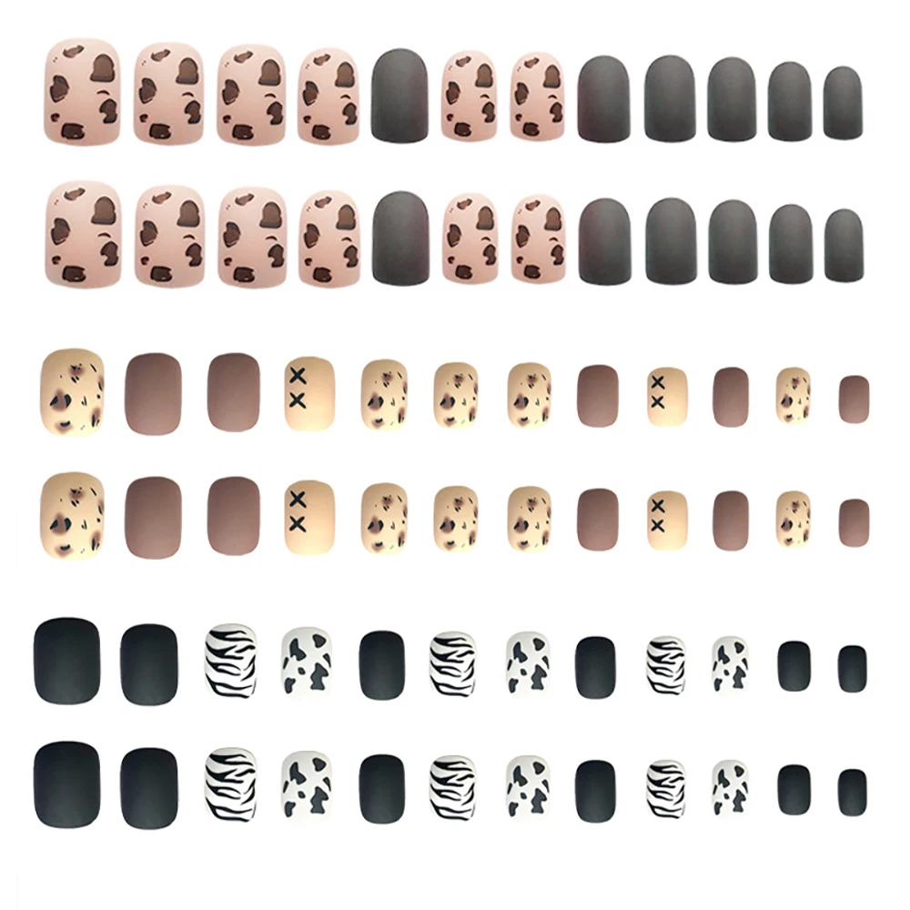 

24 Pcs Full Cover Matte Leopard Pattern False Nails Fake Nail Art Tips Press On Nails Detachable Manicure DIY Nail Accessories