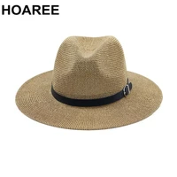 hoaree panama hat summer sun hats for women man sombrero beach straw fedora hat uv protection cap chapeau khaki wide brim trilby