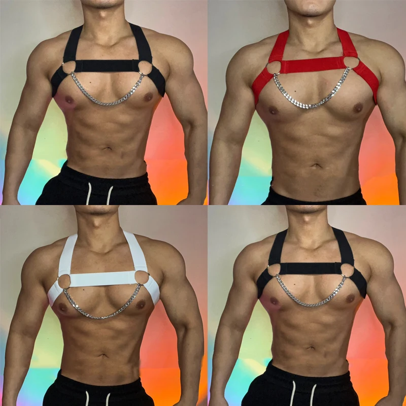 

Sexy Iron Chain Chest Strap Muscle Man Elastic Fitness Straps Nightclub Dj Party Gogo Costumes Pole Dance Accessories XS3502