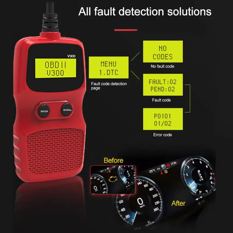 

ELM327 V309/V300 OBD Code Reader OBD2 Scanner Car Check Engine Fault Lcd Diagnostic Tool PK CR319 AD310 Car Repair Tool