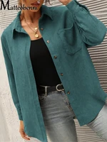 spring autumn casual corduroy shirts women blouse solid tops female pocket fashion design loose shirt office ladies oversize