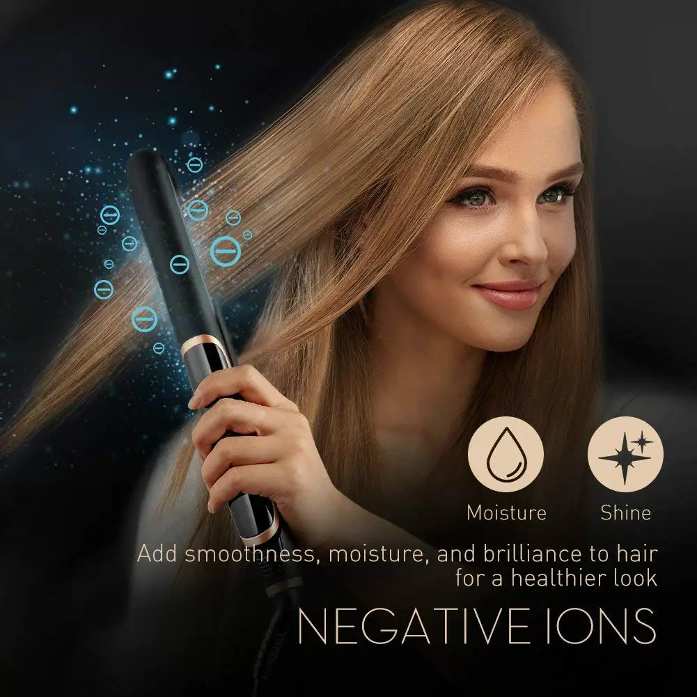 

Ceramic Flat Iron Hair Straightener Professional Infrared Negative Ion Straightening Curling Corrugated LED Display Styling Tool
