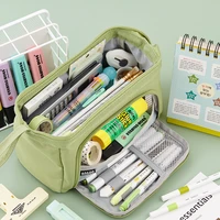angoo multi pockets pen bag pencil case canvas large capacity handle storage pouch organizer for stationery travel school a6492