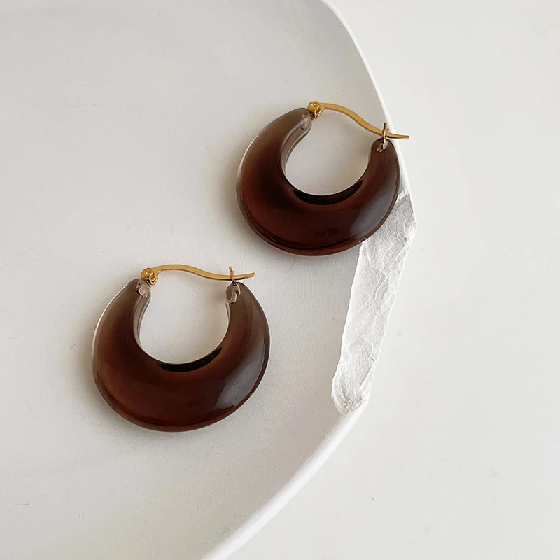 

2021 Retro Transparent Resin Geometric Irregular U-shaped Water Drop Stud Earrings for Woman Girls Party Travel Jewelry