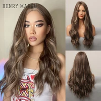 henry margu long brown blonde highlight synthetic wig natural water wavy hair daily cosplay heat resistant wig for black women