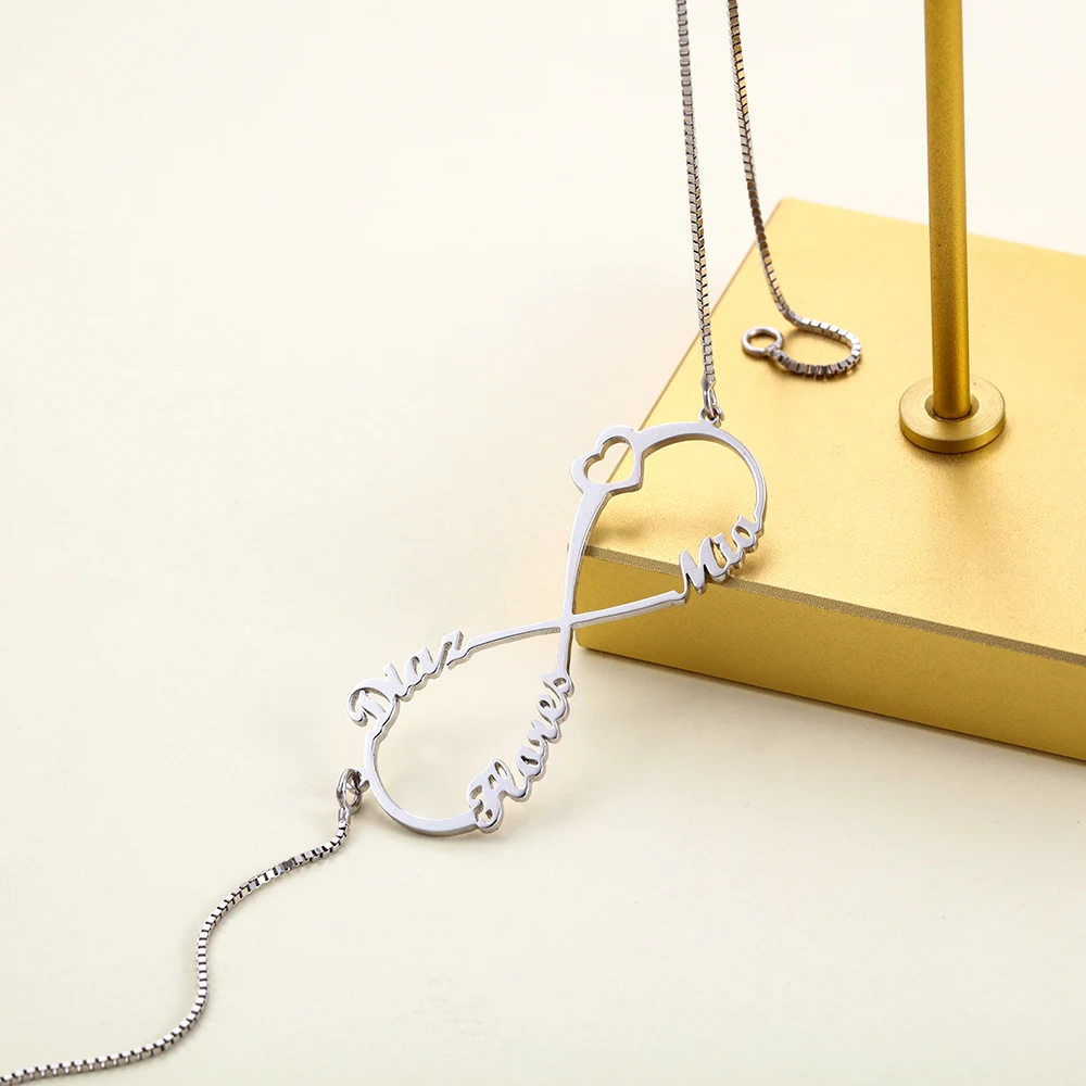 Personalized Infinity Heart Name Necklace Rose Gold Engraved Custom Three Names Letter Necklaces Pendants Jewelry