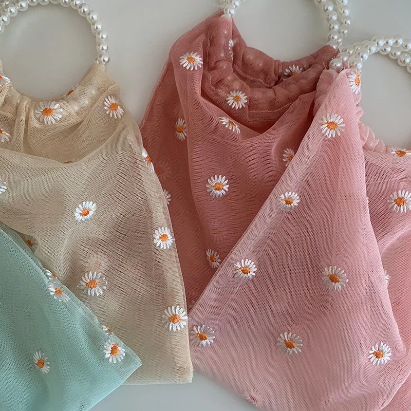 Женская сумка для покупок с вышитыми маргаритками и жемчужинами|Сумки ручками| |