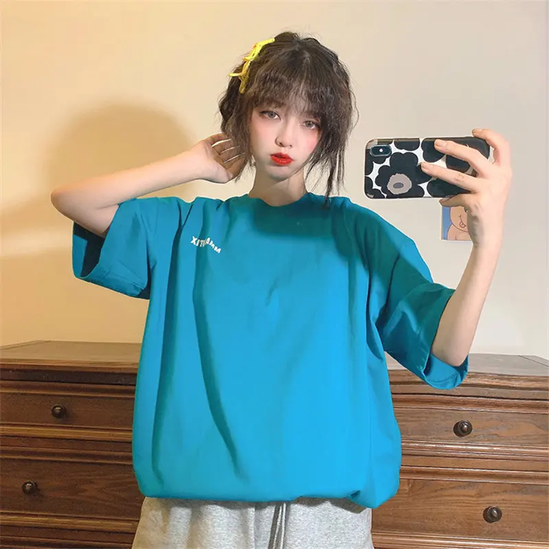 

HziriP Korean Oversize Printed Letters All Match Sexy Chic 2021 Plus Size Brief Hot Tops New Streetwear Loose Casual T-shirts