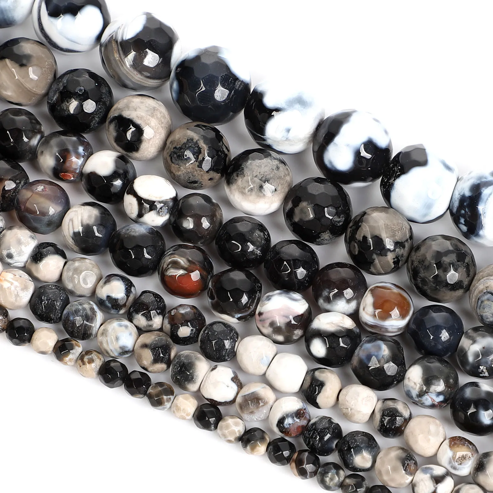 15 &quotнитка гладкие натуральный камень Бусины черный и белый оникс агат свободные