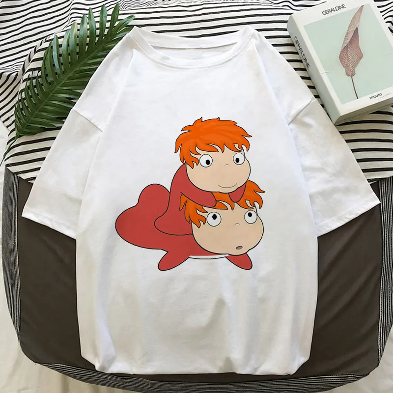 

Ponyo On The Cliff Graphic Print T-shirt Women Harajuku Aesthetic Summer Fashion Top Tee