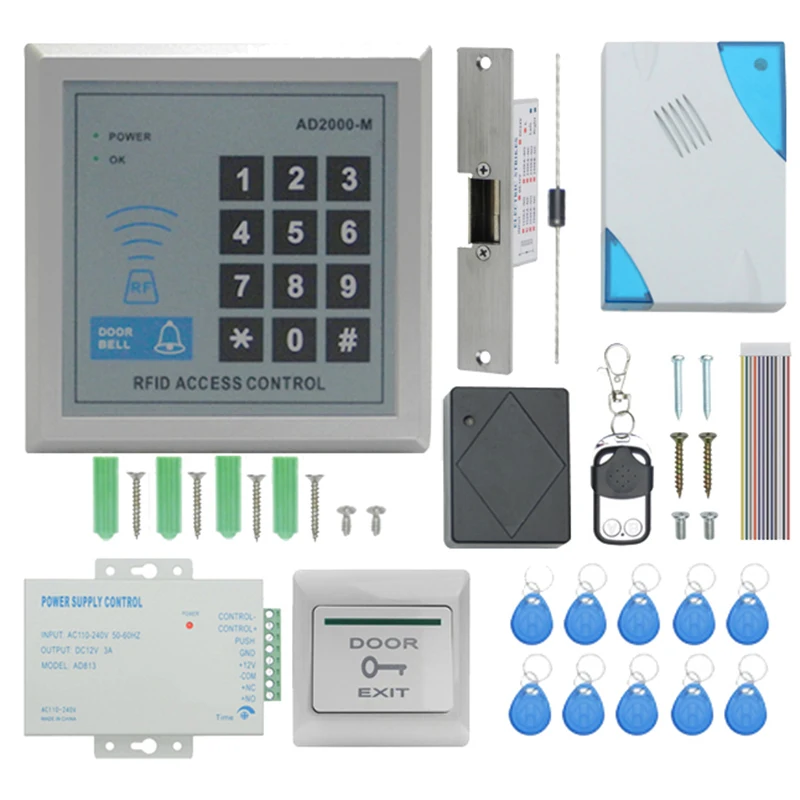 TZAD2000M-04 RFID Door Access Control System Kit Home Security with 150KA Cathode Lock Proximity Entry Keypad 10 Ke |