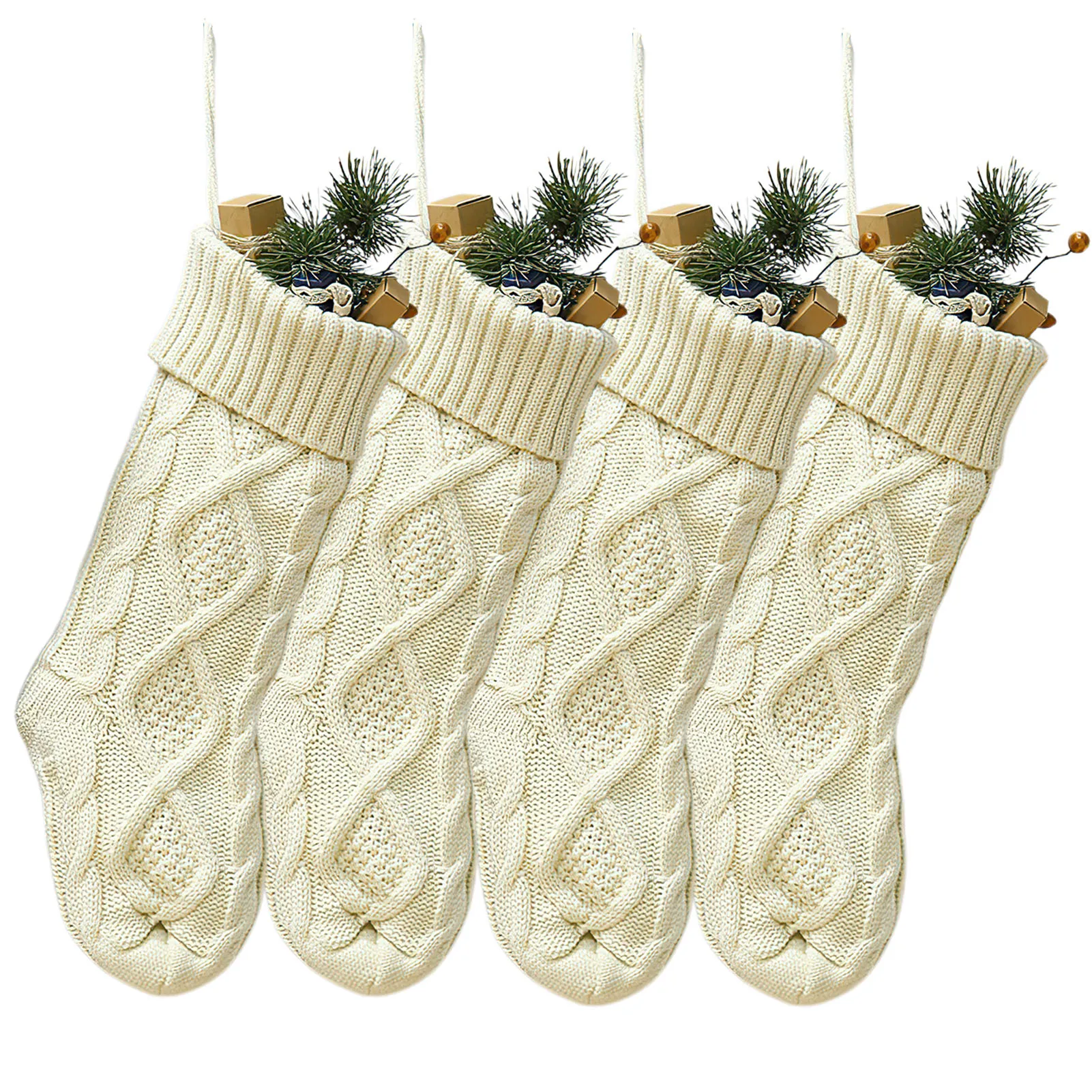 

Вязаные рождественские чулки, большие вязаные рождественские чулки в рустикальном стиле, набор из 4 рождественских чулок для украшения сем...