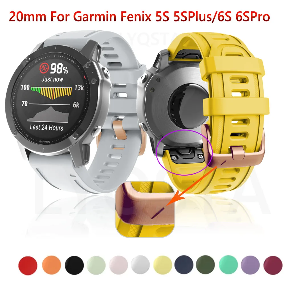 

20 мм ремешок Quick release для Garmin Fenix 6 6S 6 Plus SPro силиконовой лентой Fenix6 Fenix 5S 5splus наручных часах ремешок на запястье браслет