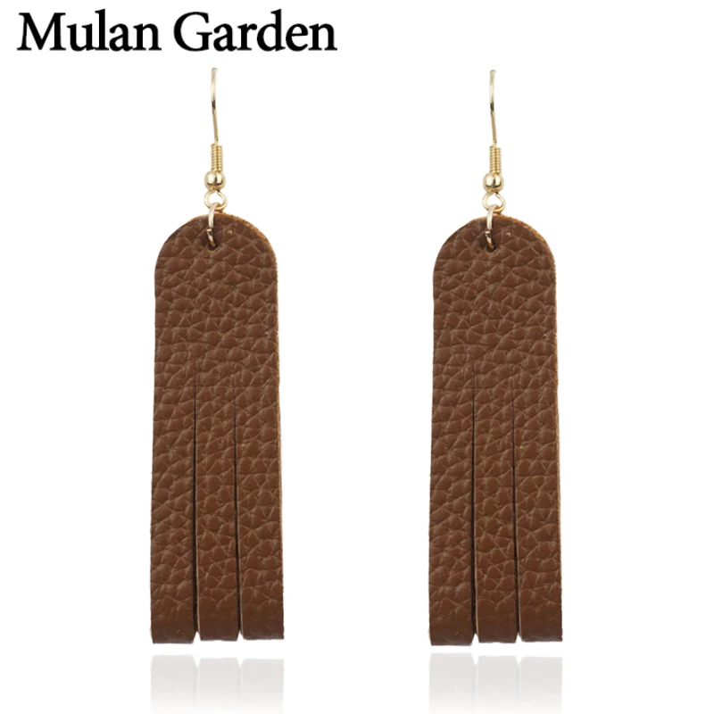

M&G Brown Real Leather Earrings for Women Dangle Geometric Statement Drop Earring Leather Feather Jewelry New Trendy Accessories