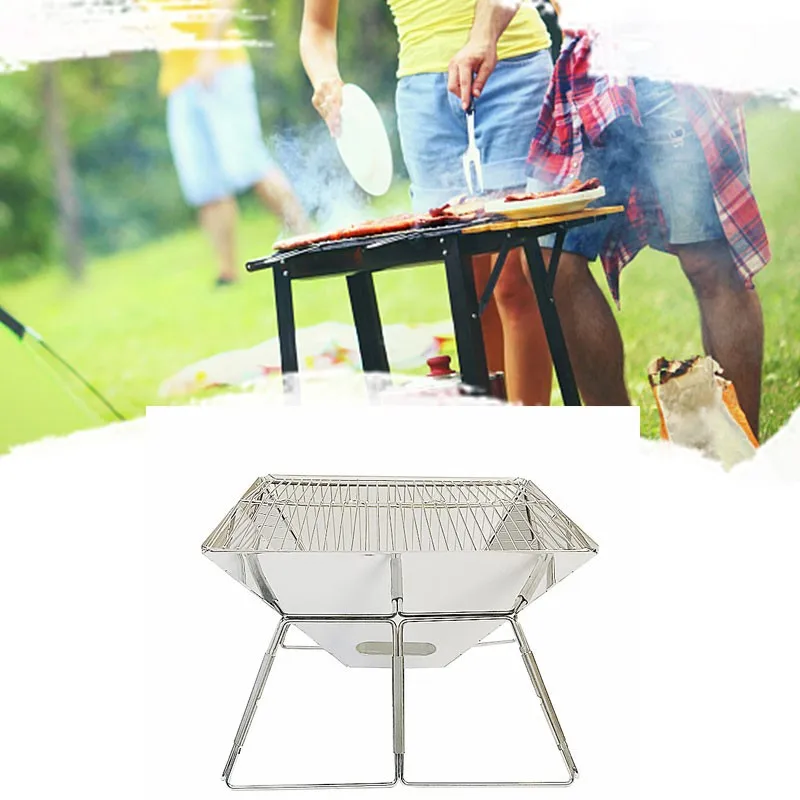 

Square Wood Stove Outdoor Grill with Barbecue Bracket Grilled Net Carbon Net Storage Bag Detachable Camping Stove