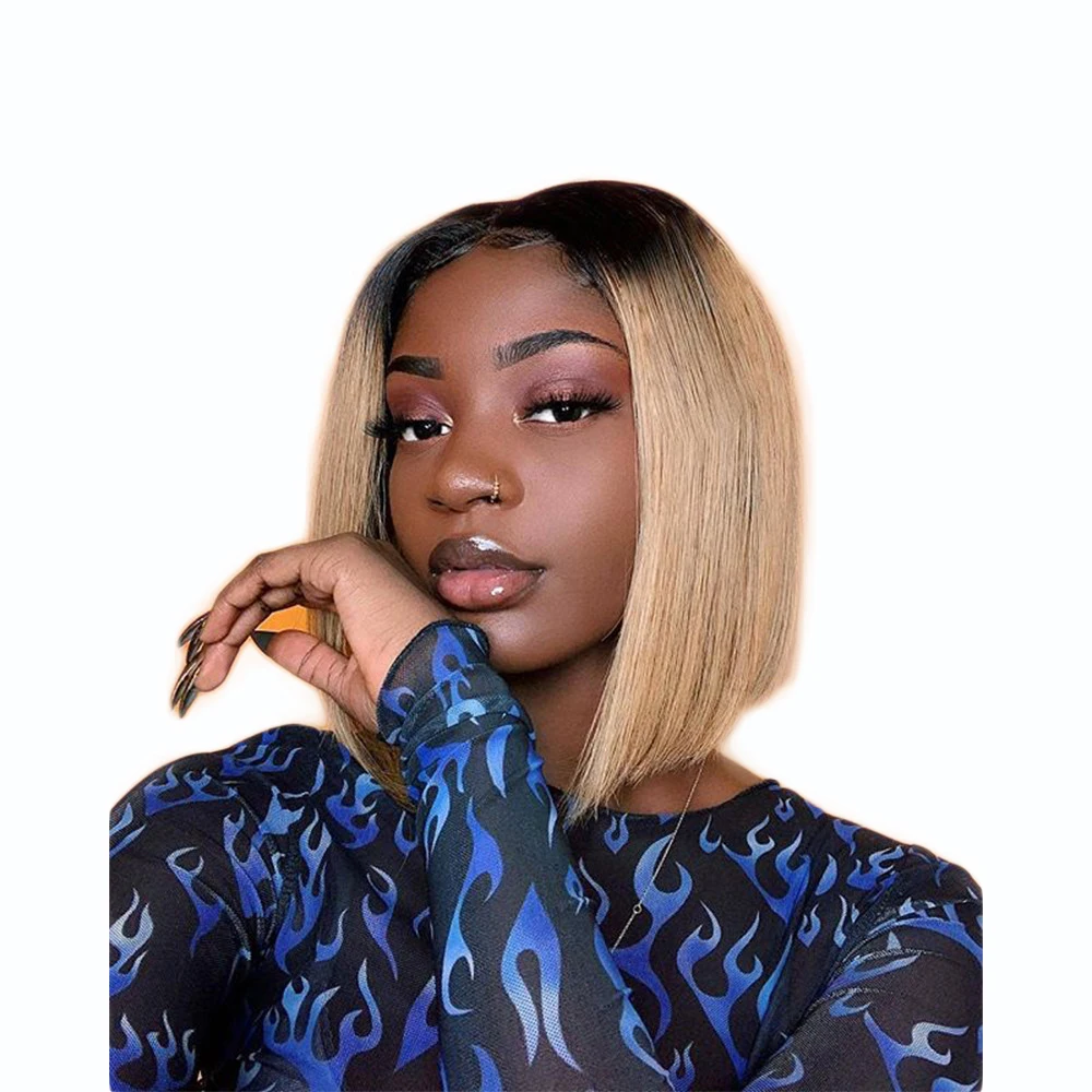 Парики из человеческих волос прямые тупые Реми с цветными волосами Омбре |