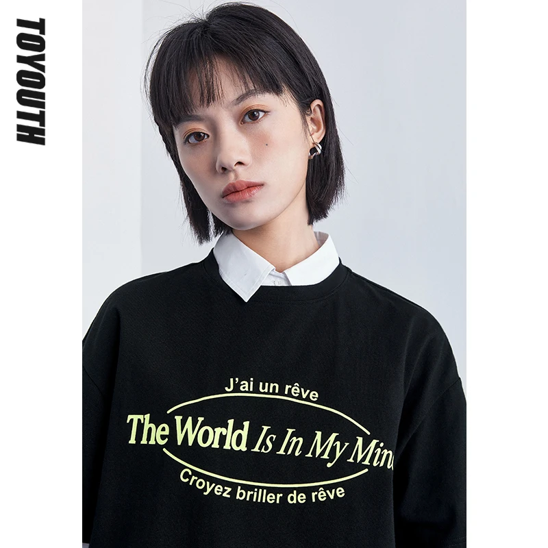 

Футболка Toyouth женская с коротким рукавом, Черный винтажный топ с круглым вырезом и надписью, лето 2021