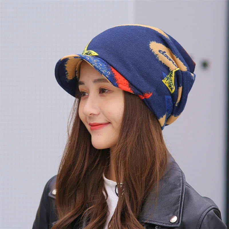 

[DINGDNSHOW] 2019 New Winter Cap Cotton Bonnet Hat Falt Warm Print Star Ladies Beanies Hat Women