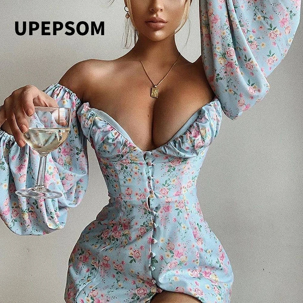 UPEPSOM Slash шеи с длинными рукавами цветочным узором для девочек ночного клуба